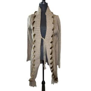 Lapis Women’s Brown Ruffled Sweater Cardigan Faux Fur Long Sleeve Plus Size 1X